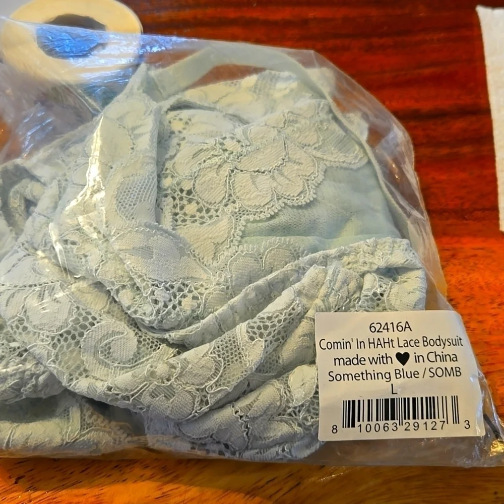 Comin in HAH Lace Bodysuit in Something Blue NEW! L